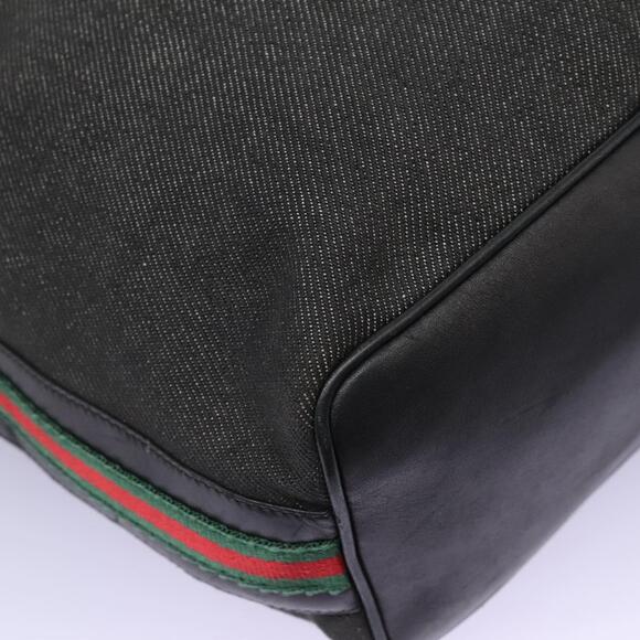 GUCCI Web Sherry Line Shoulder Bag Denim Black Red Green - Picture 10 of 16